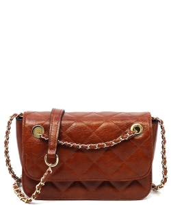 Fashion Quilted Flap Over Crossbody Bag DL710Q BROWN